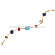 Collar de plata turquesa, lapislázuli, coral, perla y oro de 18k plateado